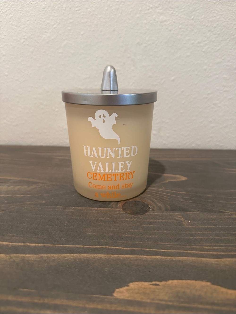 Haunted Valley Cemetery Candle Jar - Cream with Silver Lid